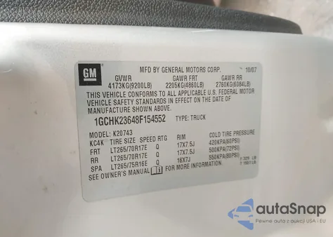 2008 Chevrolet Silverado 2500Hd Lt2 from USA, damaged, VIN 1GCHK23648F154552